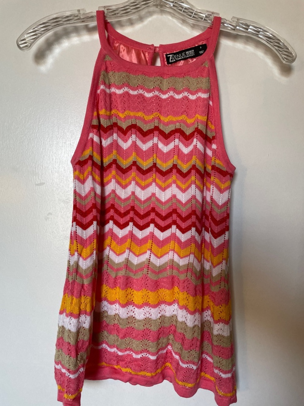 New York & Company Pink Multicolor Chevron Knit Tank Top